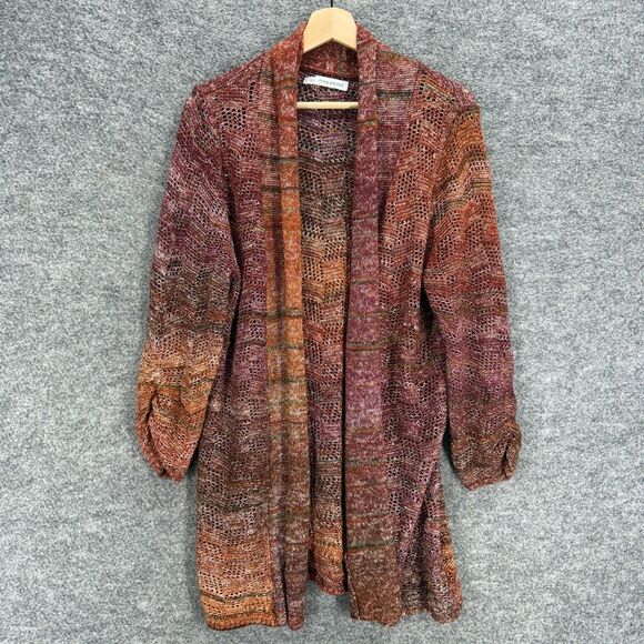 Maurices Cardigan Women 1 Brown Open Front 3/4 Sleeve Knit Cotton Casual - Picture 1 of 7